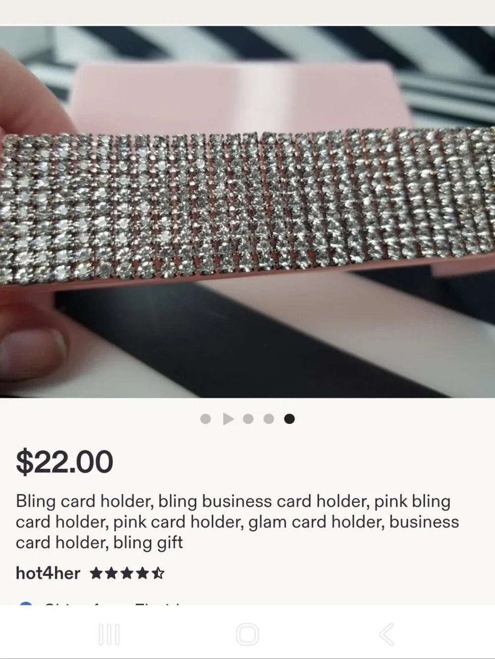 Pink Bling Business Card Holder with Rhinestone Trim